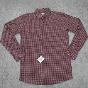C2‎ Calibrate Dress Shirt NWT Mens 16 Red/White Plaid Cotton Stretch L/S Button